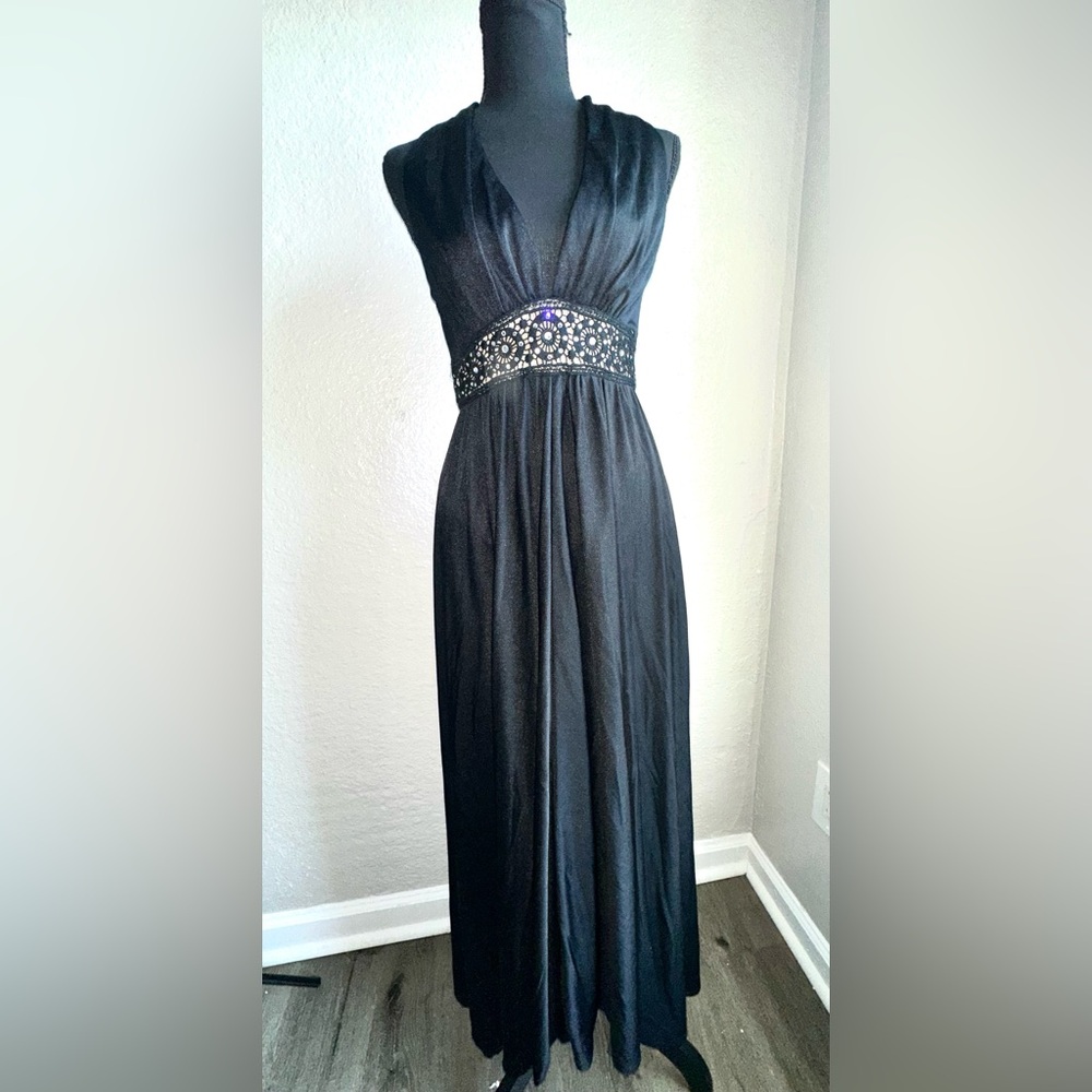 Gray Embellished Pleated Halter Maxi Gown